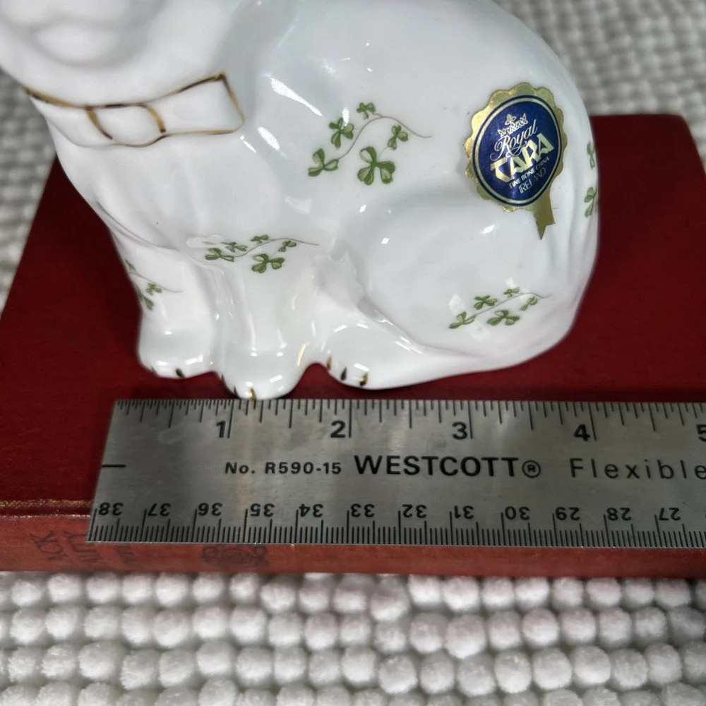 Vintage Irish Royal Tara Bone China White Cat Shamrocks Gold Accents Marked